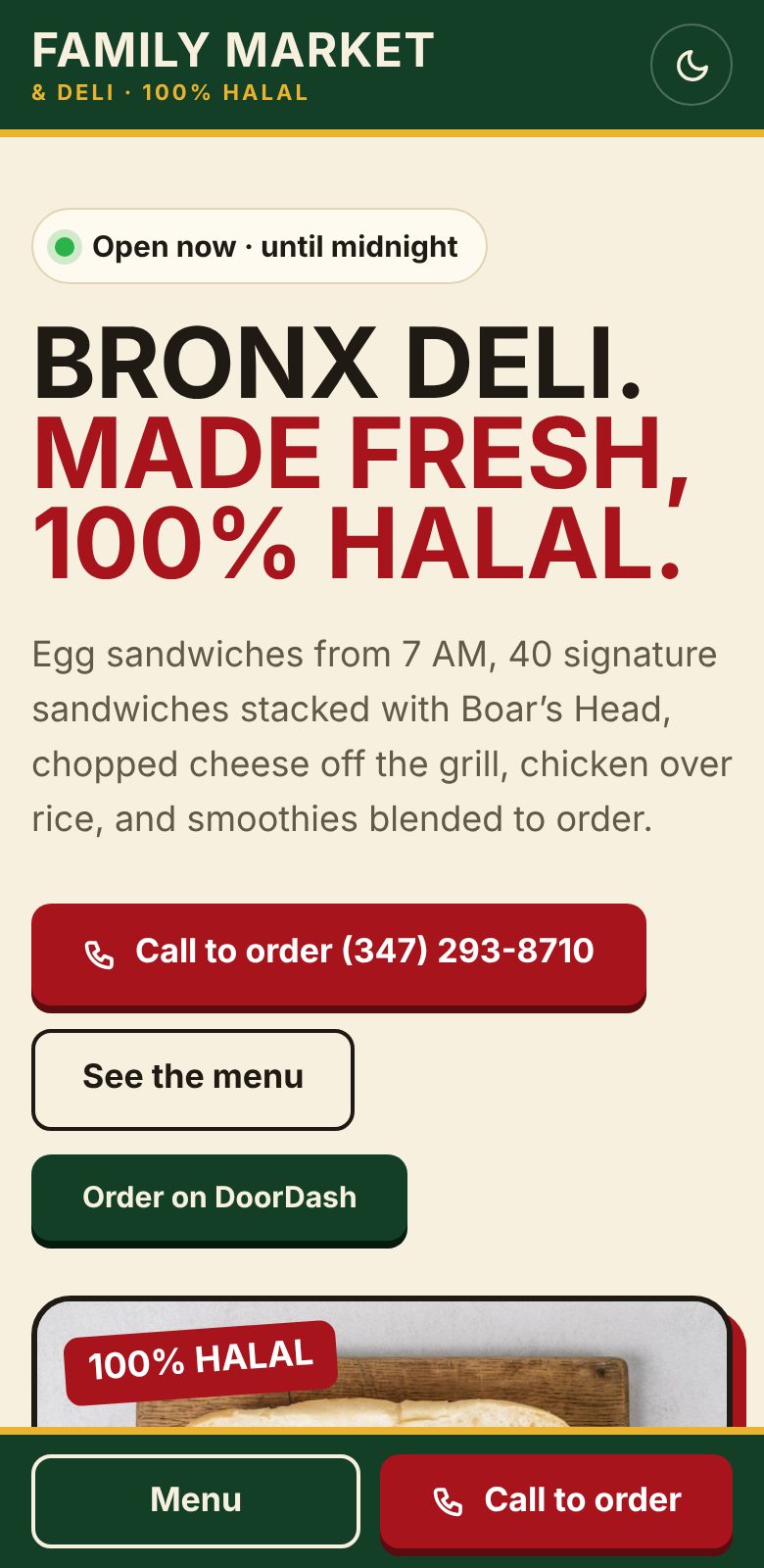 Family Market and Deli website on a phone
