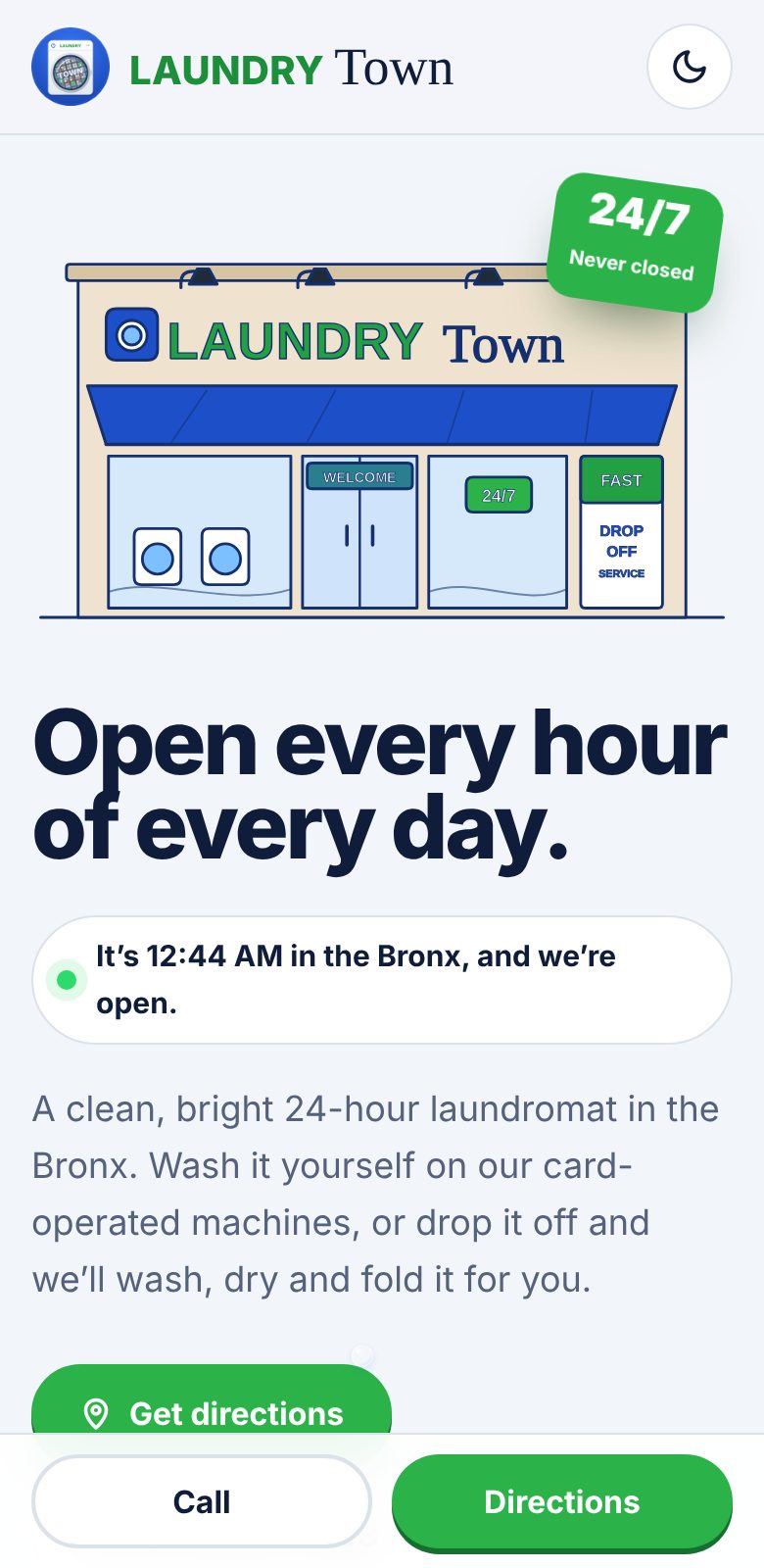 Laundry Town website on a phone